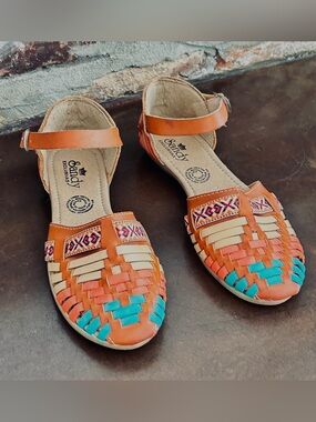 Sandy Exclusivas Mexican Leather Huarache Sandals Multicolor Size 24 / US 7